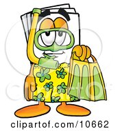 Paper Mascot Cartoon Character In Green And Yellow Snorkel Gear