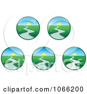 Clipart Creek And Sunset Landscapes Royalty Free Vector Illustration