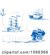 Poster, Art Print Of Blue Ships 1