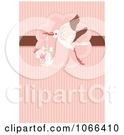 Clipart Stork And Baby Girl Over Pink Stripes Royalty Free Vector Illustration by Pushkin