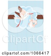 Poster, Art Print Of Stork And Baby Boy Over Blue Stripes