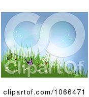 Clipart Butterflies With Wildflowers In The Grass Royalty Free Vector Illustration