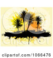Clipart Grungy Palm Trees Over Orange Splatters Royalty Free Vector Illustration