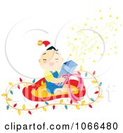 Clipart Asian Boy Opening A Christmas Present Royalty Free Vector Illustration