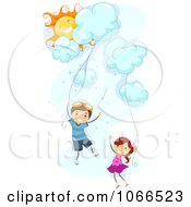 Clipart Stick Kids Floating With Cloud Kites Royalty Free Vector Illustration by BNP Design Studio