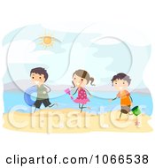 Clipart Stick Kids Running On A Beach Royalty Free Vector Illustration