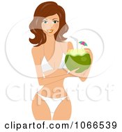 Poster, Art Print Of Brunette Summer Woman With A Coconut Drink
