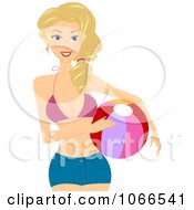 Poster, Art Print Of Blond Summer Woman Holding A Beach Ball