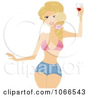 Clipart Blond Summer Woman Holding A Drink Royalty Free Vector Illustration