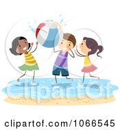 Clipart Stick Kids Playing Beach Ball Royalty Free Vector Illustration