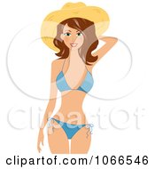 Clipart Brunette Summer Woman With A Sun Hat Royalty Free Vector Illustration