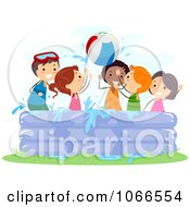 Poster, Art Print Of Stick Kids Playing In A Kiddie Pool
