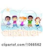 Clipart Stick Kids Jumping On A Beach Royalty Free Vector Illustration