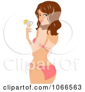 Poster, Art Print Of Brunette Summer Woman With A Cocktail