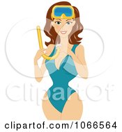 Poster, Art Print Of Brunette Summer Woman With Snorkel Gear