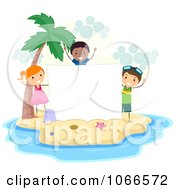 Poster, Art Print Of Stick Kids With A Blank Sign On An Island