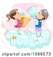 Clipart Stick Kids Making Ice Cream Cones Out Of Clouds Royalty Free Vector Illustration