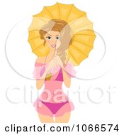 Clipart Blond Summer Woman With A Parasol Royalty Free Vector Illustration