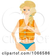 Blond Summer Woman Wearing A Life Jacket