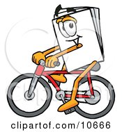 Clipart Picture Of A Paper Mascot Cartoon Character Riding A Bicycle by Mascot Junction