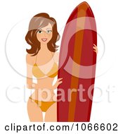 Poster, Art Print Of Brunette Summer Woman With A Surf Board