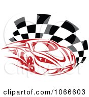 Red Race Car And Checkered Flag