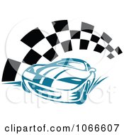 Poster, Art Print Of Blue Race Car And Checkered Flag