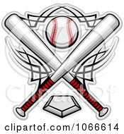 Clipart Crossed Bats And A Baseball Over A Home Plate Royalty Free Vector Illustration by Vector Tradition SM #COLLC1066614-0169