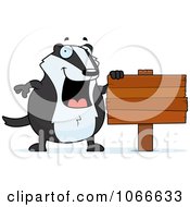 Pudgy Badger With A Wooden Sign