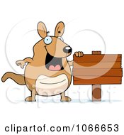 Clipart Pudgy Kangaroo With A Wood Sign Royalty Free Vector Illustration