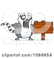 Clipart Pudgy Lemur With A Wood Sign Royalty Free Vector Illustration