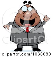 Clipart Pudgy Black Businessman With An Idea Royalty Free Vector Illustration by Cory Thoman