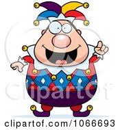 Clipart Pudgy Jester With An Idea Royalty Free Vector Illustration