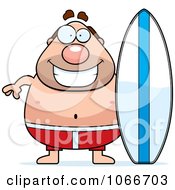 Clipart Pudgy Male Surfer Royalty Free Vector Illustration