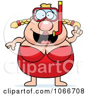 Clipart Pudgy Female Snorkeler With An Idea Royalty Free Vector Illustration
