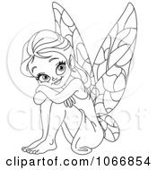 Clipart Outlined Fairy Resting Against Her Knees Royalty Free Vector Illustration