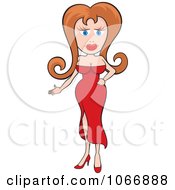 Clipart Presenting Woman In A Red Dress Royalty Free Vector Illustration