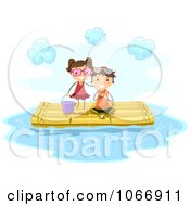 Clipart Stick Kids Fishing On A Raft Royalty Free Vector Illustration by BNP Design Studio