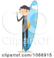 Clipart Stick Boy With A Surf Board Royalty Free Vector Illustration