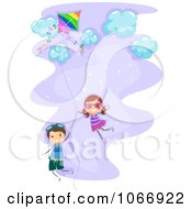 Poster, Art Print Of Stick Kids Floating On A Kite String