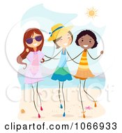 Poster, Art Print Of Stick Girls Walking On A Beach