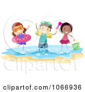 Poster, Art Print Of Stick Kids Playing With Floaties On The Beach