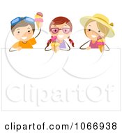 Poster, Art Print Of Stick Kids Eating Ice Cream Over A Sign