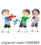 Poster, Art Print Of Stick Boys Playing With Squirt Guns