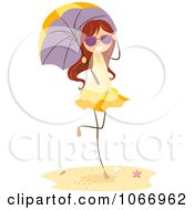 Poster, Art Print Of Beach Stick Girl With A Parasol