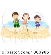 Poster, Art Print Of Stick Kids Drawing In The Sand
