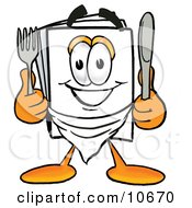 Clipart Picture Of A Paper Mascot Cartoon Character Holding A Knife And Fork