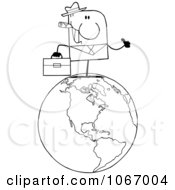 Poster, Art Print Of Outlined Businessman On A World Globe