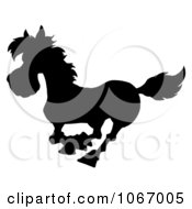 Clipart Black Silhouetted Horse Running Royalty Free Vector Illustration