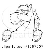 Clipart Outlined Horse Over A Sign Royalty Free Vector Illustration